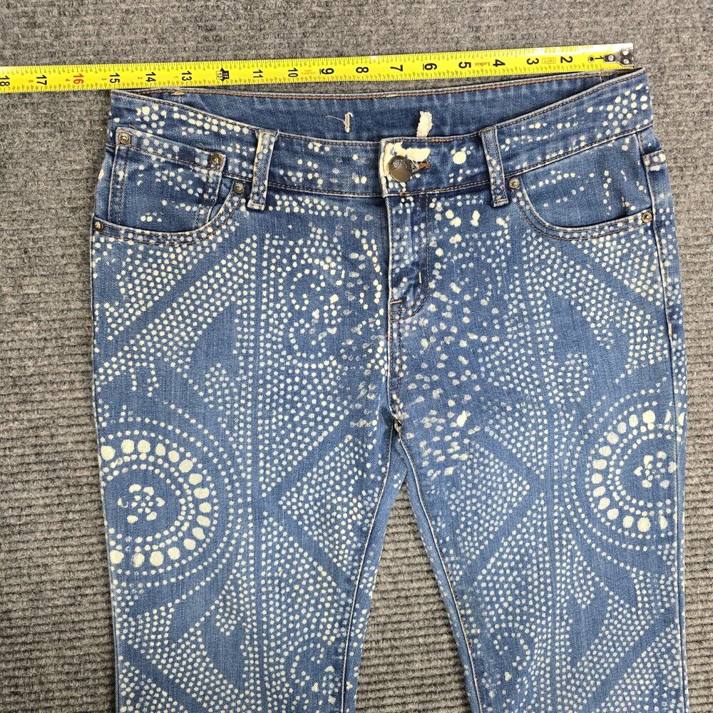 Free People Bali Flare Jeans 27 Bleach Geometric Mandala Blue Womens 30x33 - Picture 6 of 9